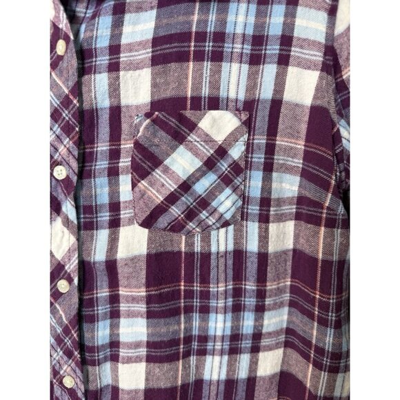 Le Tigre Women’s Button Up Plaid Purple Blue White Soft Flannel Size Large - Picture 3 of 11